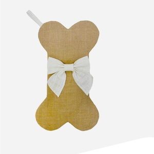 Natural Dog Bone Stocking with White Bow, 18"